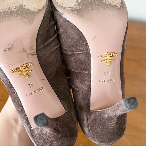 Prada • vintage Y2K brown suede bow kitten heels pumps ruched pleated point toe - Picture 9 of 10